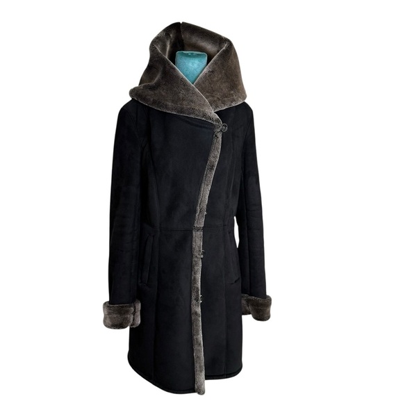 BGSD Women’s Sherpa Coat - Luxe Vegan Suede & Faux Fur Lined Jacket - Picture 1 of 10